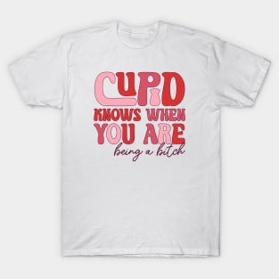 Cupid Knows When You Are Being a Bitch Love Sucks Anti Love Anti Valentine Club T-Shirt